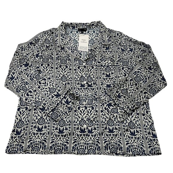 Eberjey x Casa Del Sol - Inez Washable Silk Printed Long PJ Set in Azulejos Navy - Picture 2 of 9